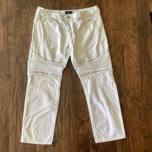 Slim Fit Men’s Jeans in White - Ribbed Knee Detail